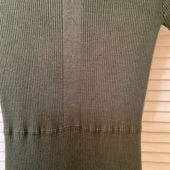 Collectif Vintage Green Ribbed Short Sleeve Knit MIDI Dress Collar, Size 2 - Picture 7 of 16